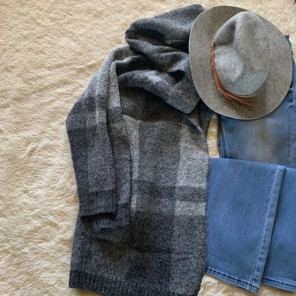 New Hooded Cardigan Grey Plaid Western Sweater Coat Shacket - Picture 6 of 11